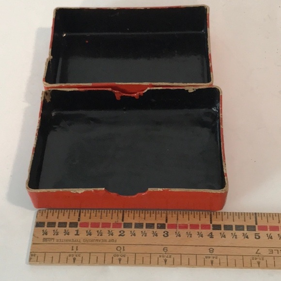 Japanese Lacquer BOX w/Paper Mache Floral Hand Painted Box Orange W/ Gold Bird - Picture 10 of 12